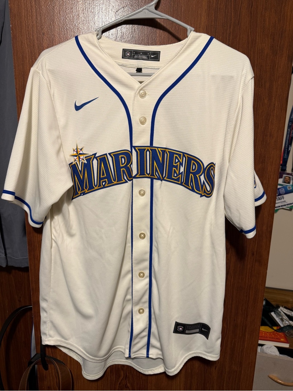 Nike Seattle Mariners Cream and Royal Blue Button-Front Jersey